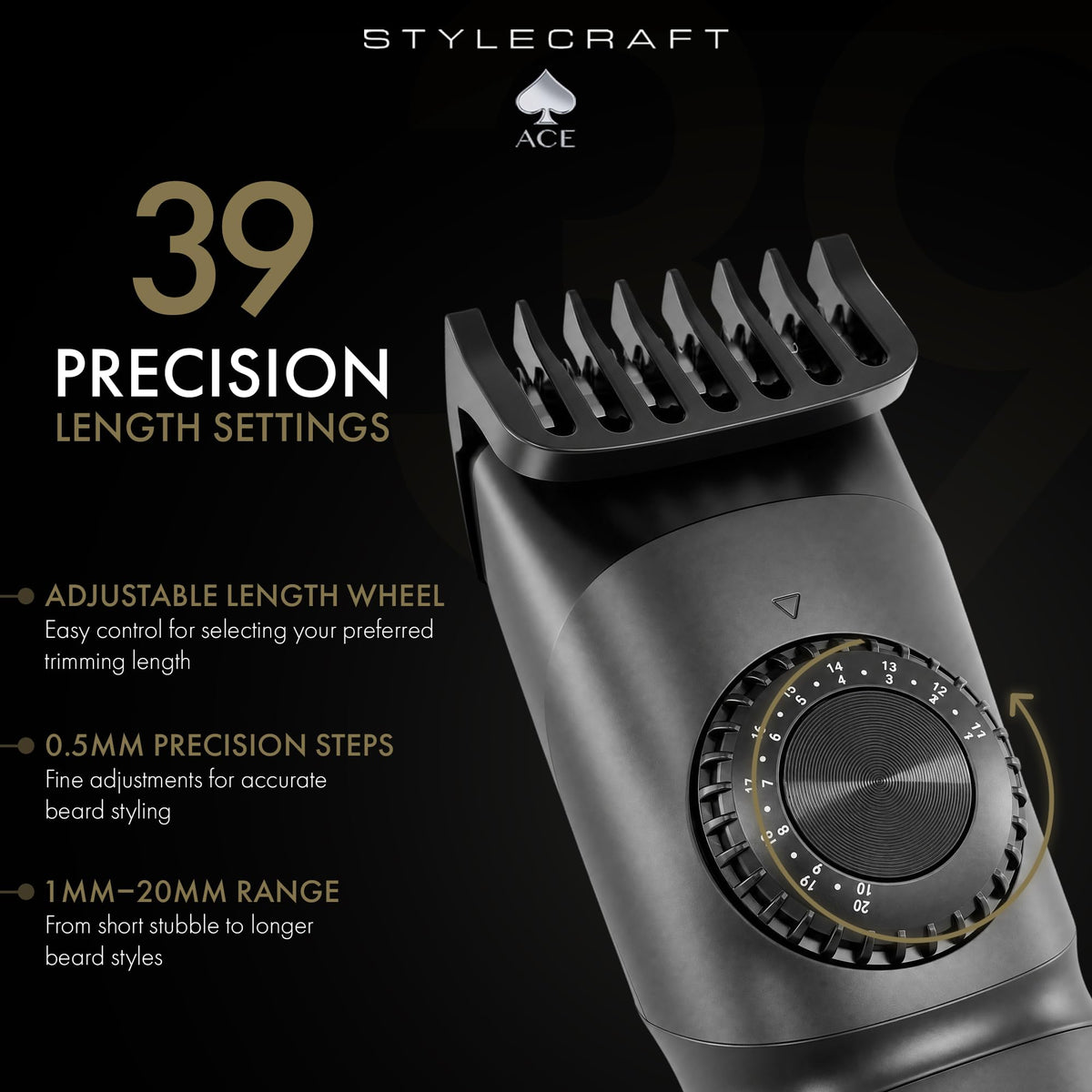 Ace Cordless Beard Trimmer for Men with 39 Length Settings
