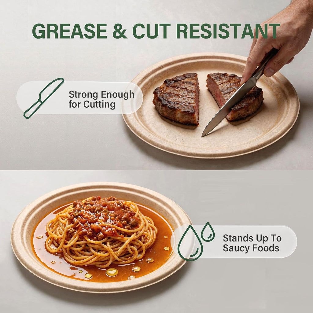 Compostable Paper Plates: 9 Inch 125 Pack Heavy Duty Disposable Plates