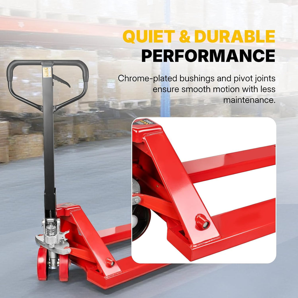 Manual Pallet Jack – Standard Duty Manual Forklift, 5500 lbs Capacity, 48" L x 27" W Forks, Durable PU Wheels