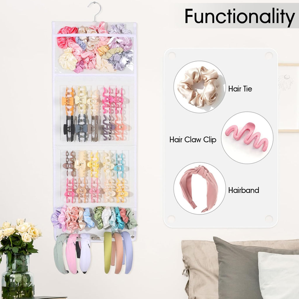 Hair Claw Clip Organizer, Large Transparent Bag for Scrunchies Holder and Hair Ties Organizer with Women Girls, Hair