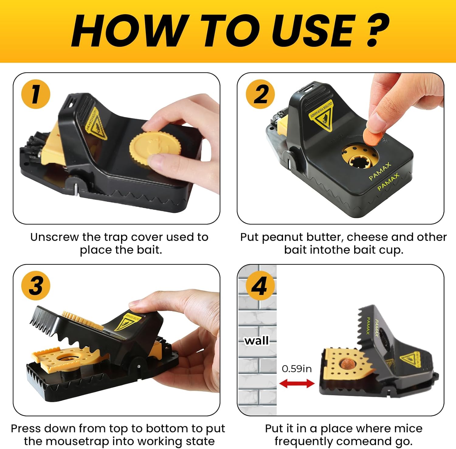 Mouse Traps Indoor for Home, 4-Pack Reusable Humane Snap Traps | Rat & Mice Traps for Outdoor, Voles, Chipmunks