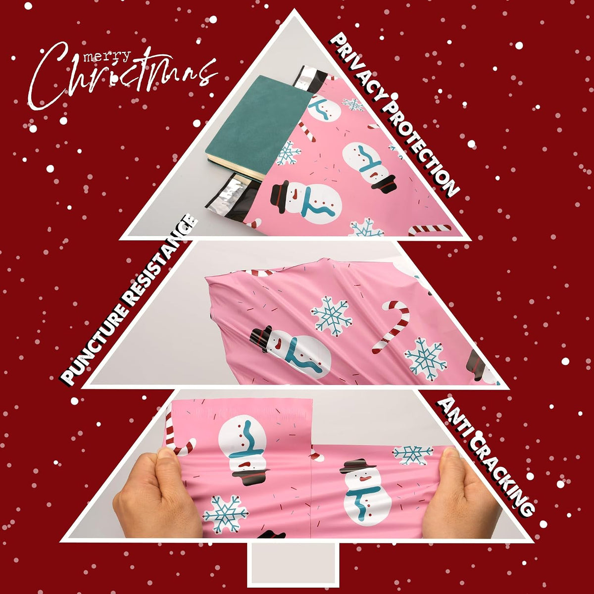 Christmas Poly Mailer 12x15.5 Inch 50 Pcs, Snowmen Printed