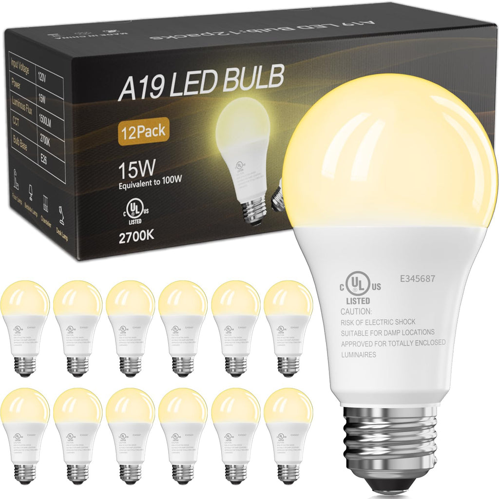 LED Light Bulbs, 100 Watt Equivalent A19, Soft Warm White 2700K