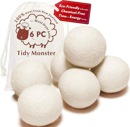 100% New Zealand Wool Dryer Balls XL Size – 6 Pack, Organic & Chemical-Free Fabric Softener, Baby Safe &