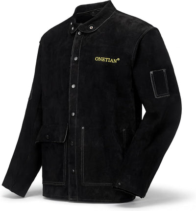 Black Leather Welding Jacket,Flame Heat Resistant