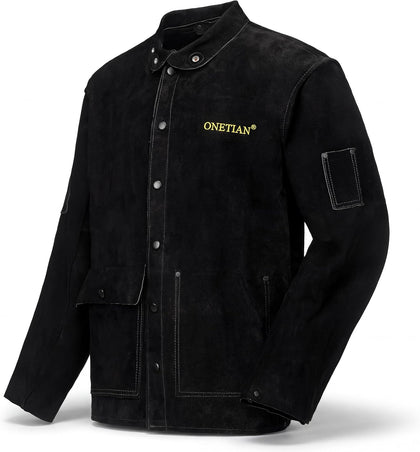 Black Leather Welding Jacket,Flame Heat Resistant