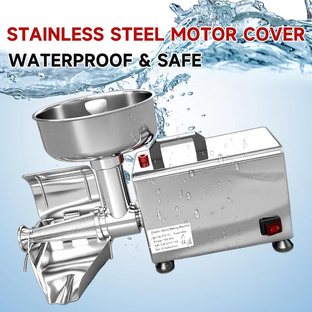 450W Stainless Steel Electric Jam Maker, Commercial Tomato Milling Machine Food Strainer Sauce Squeezer for Soft