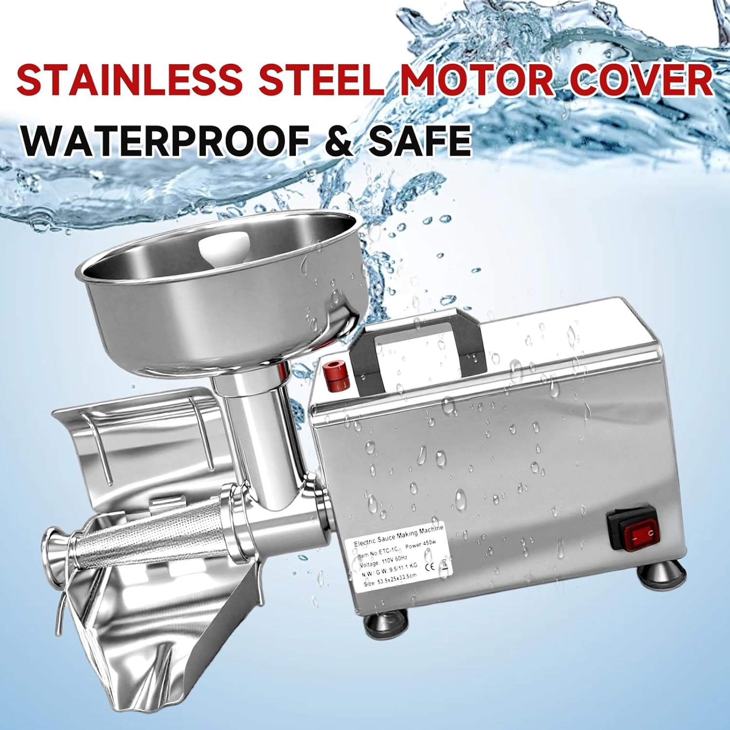 450W Stainless Steel Electric Jam Maker, Commercial Tomato Milling Machine Food Strainer Sauce Squeezer for Soft