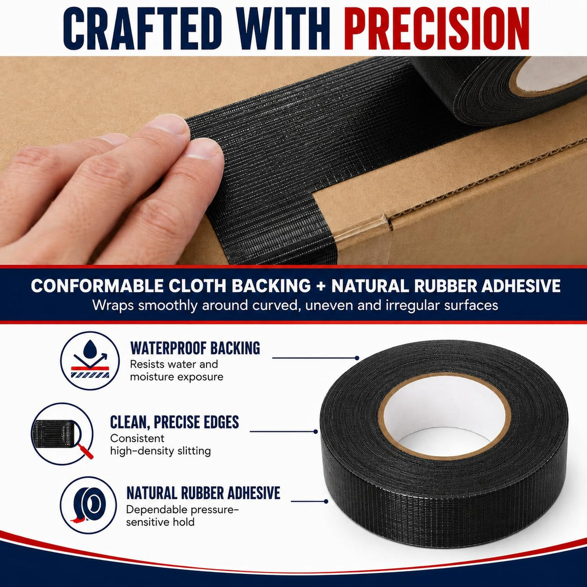 CDT-36 Black Cloth Duct Tape, 1/2 Inch x 60 Yards