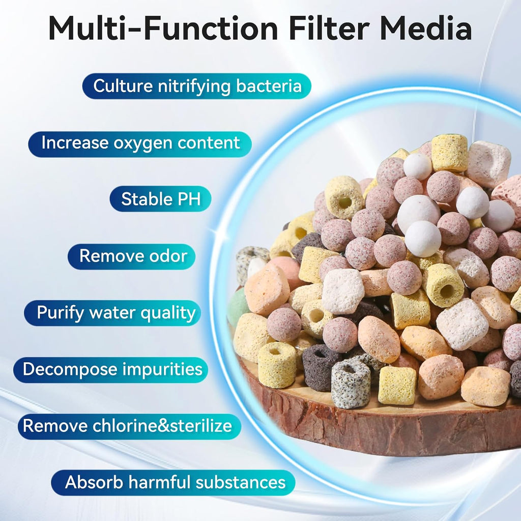 12-in-1 Aquarium Filter Media for Freshwater & Marine Tanks, Bio Filter Mix with Ceramic Rings & Bio Balls, Helps