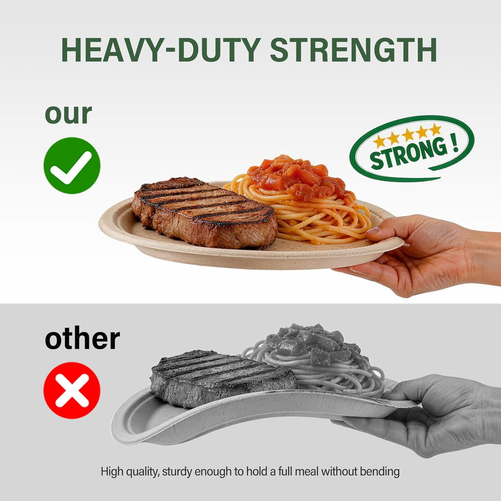 Compostable Paper Plates: 9 Inch 125 Pack Heavy Duty Disposable Plates