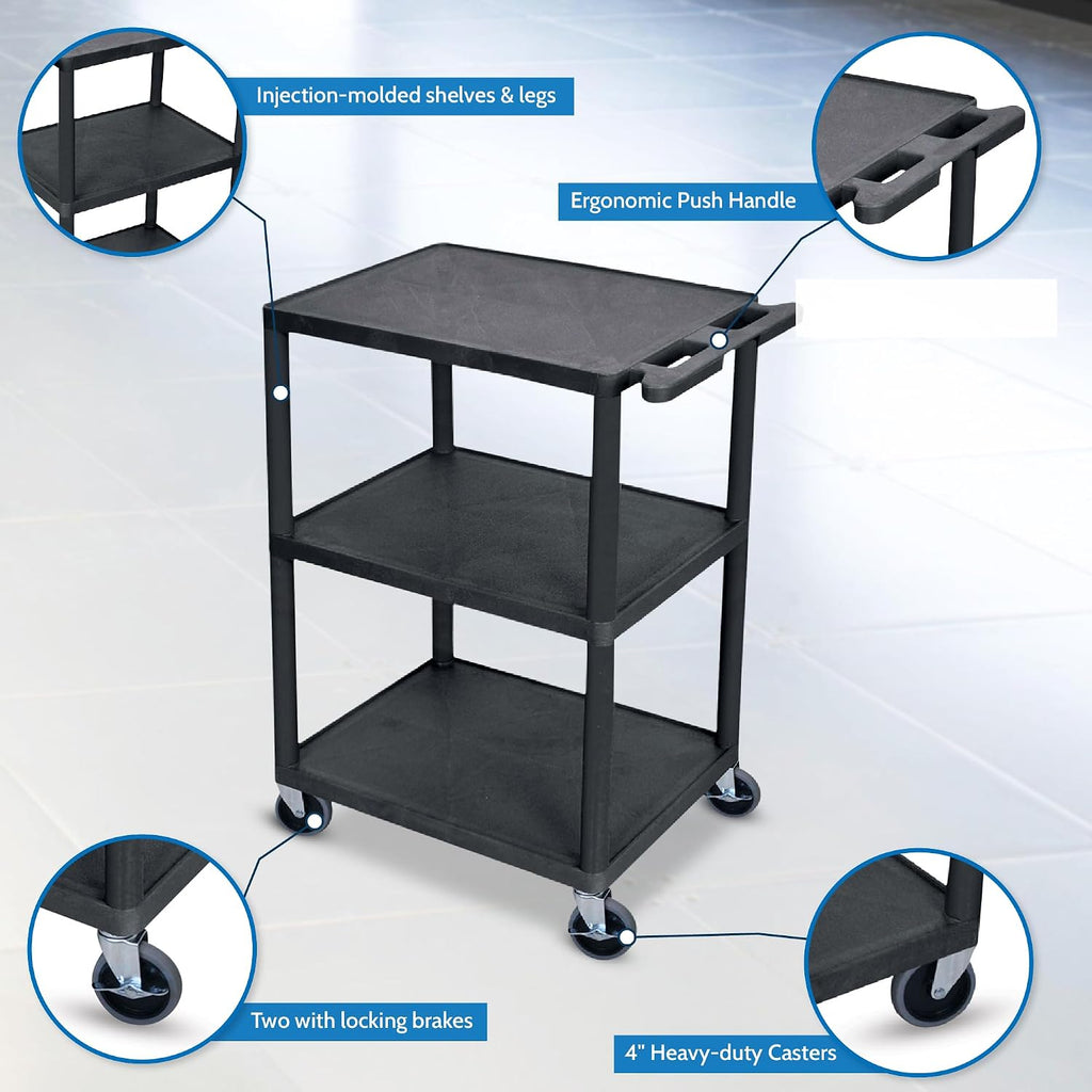 Multipurpose Three Shelves Structural Foam Plastic Storage Utility Cart - Black