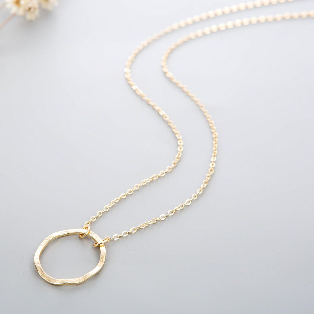 Pendant Necklace Gold Choker Layered Coin Open Karma Circle Full New Crescent Moon 14K Gold Plated Dainty Simple Moon
