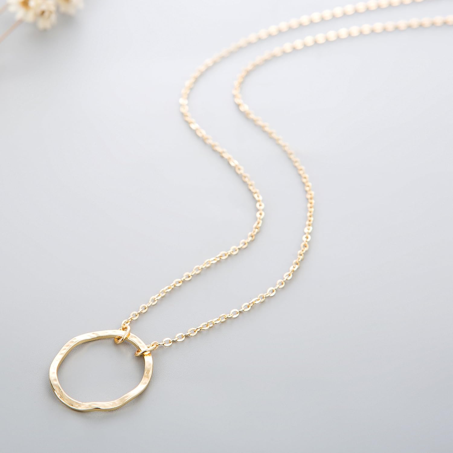 Pendant Necklace Gold Choker Layered Coin Open Karma Circle Full New Crescent Moon 14K Gold Plated Dainty Simple Moon