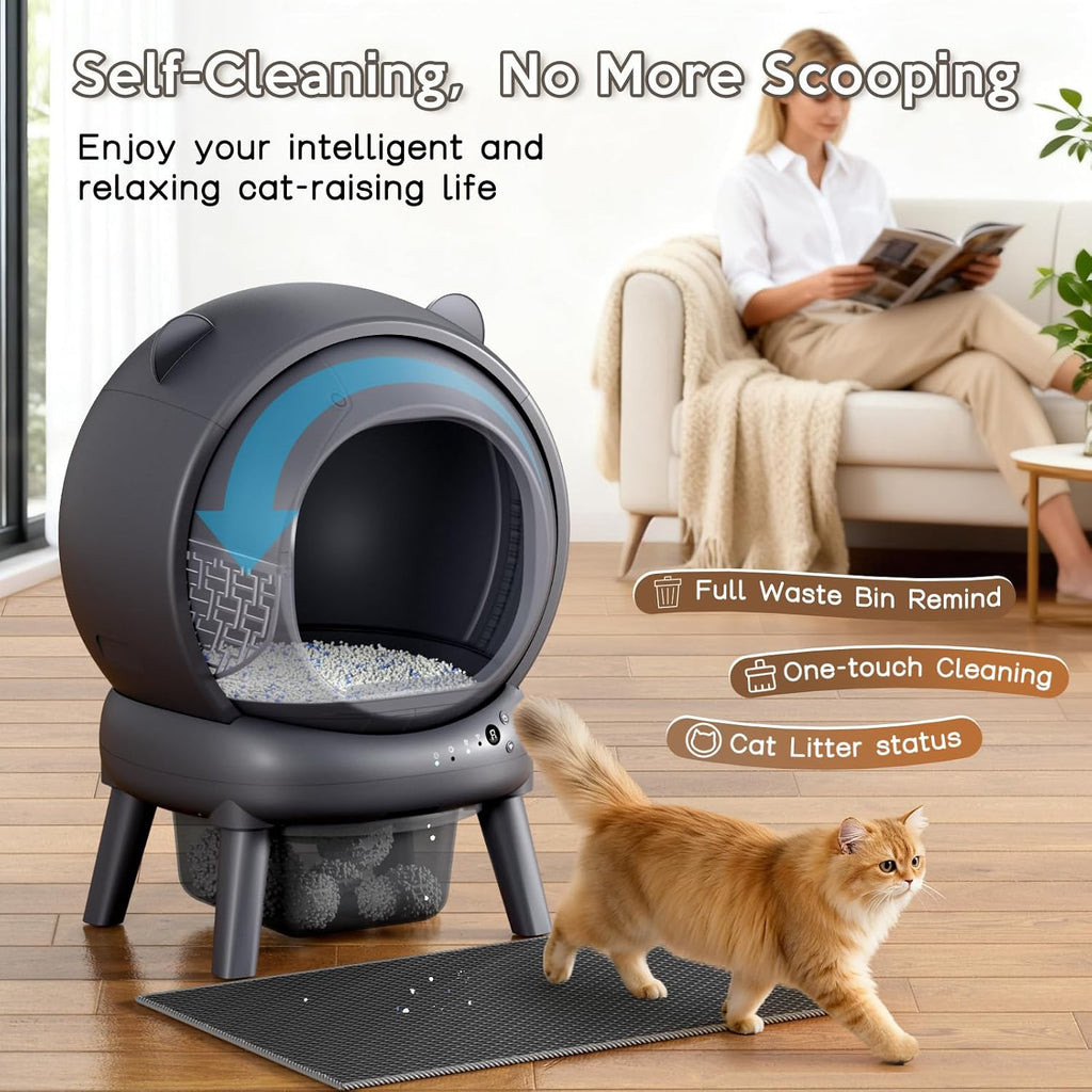Self Cleaning Litter Box, Dual Safety Sensors, App Control, Gray