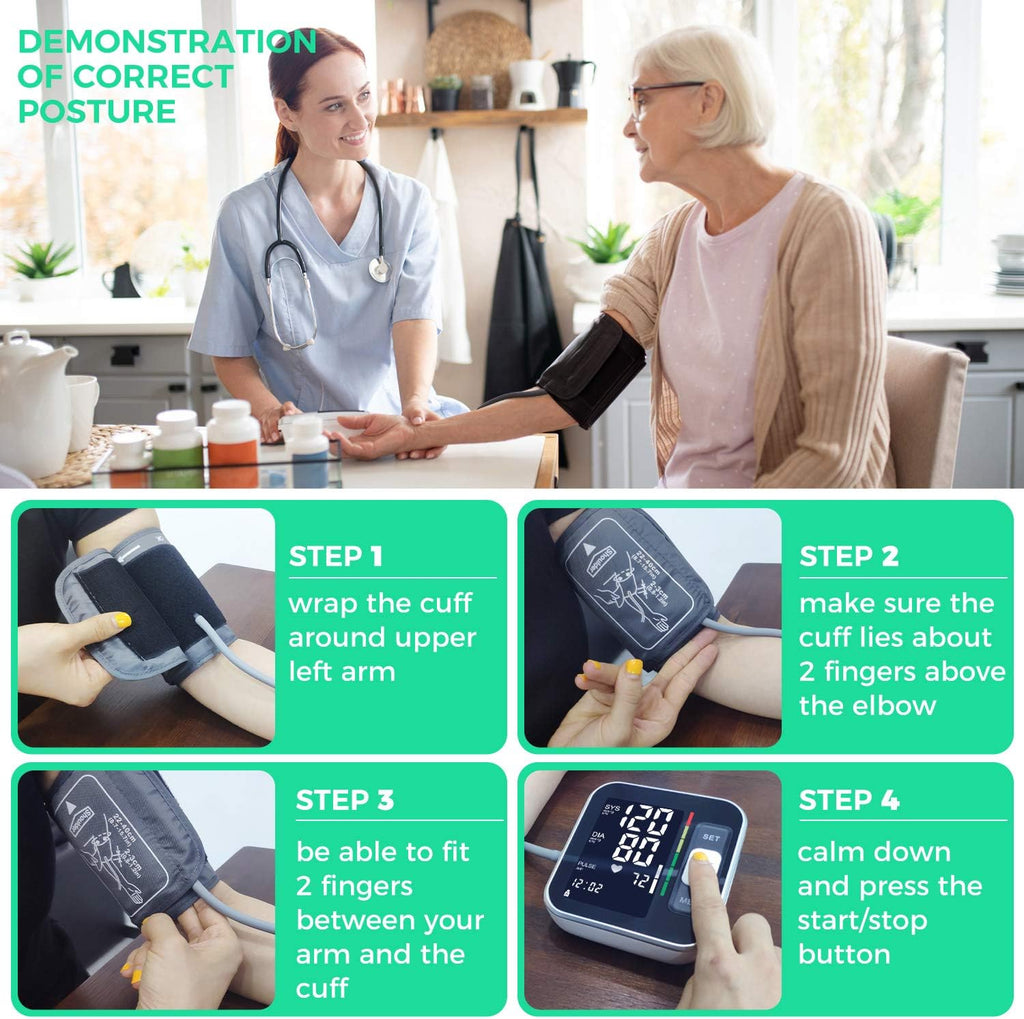 Blood Pressure Monitor Upper Arm Backlit LCD BP Machine with Storage Bag