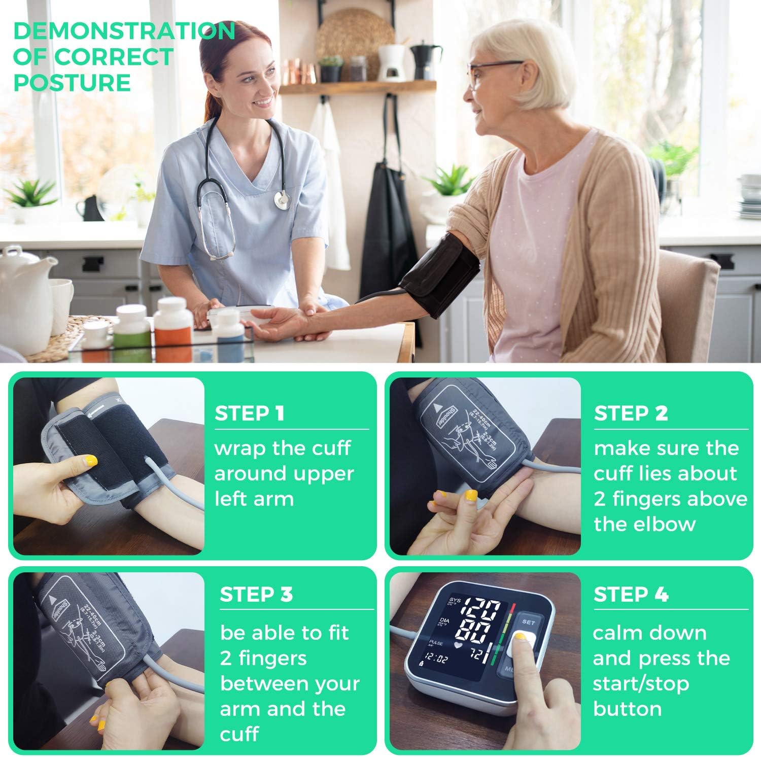 Blood Pressure Monitor Upper Arm Backlit LCD BP Machine with Storage Bag