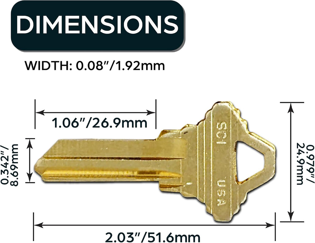 Schlage SC1 Key Blanks in Premium Brass | Uncut Keys for Home and Professional Use | 10 Blank Keys Compatible with