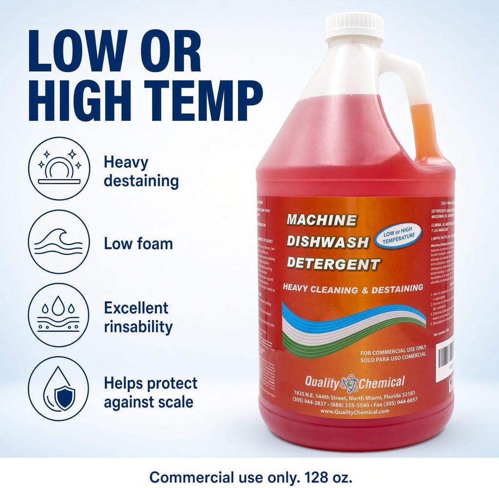 Machine Dishwash Detergent – Low or High Temp Commercial Dishwasher Detergent, Heavy Cleaning and Destaining – 128 oz