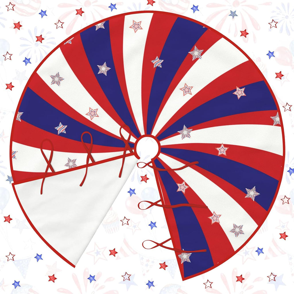 4th of July Patriotic Tree Skirt 48 Inch Independence Day Red Blue White Stripe Holiday Tree Skirts for Summer