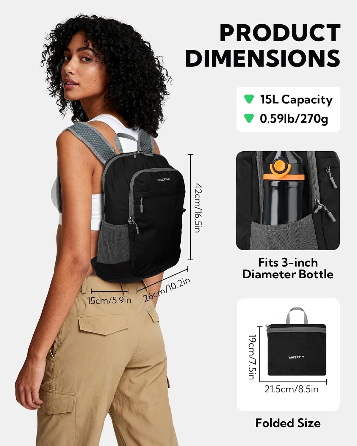 Small Packable Travel Backpack: 15L Lightweight Hiking Daypack | 0.59 lb,Water-Resistant Nylon,Breathable