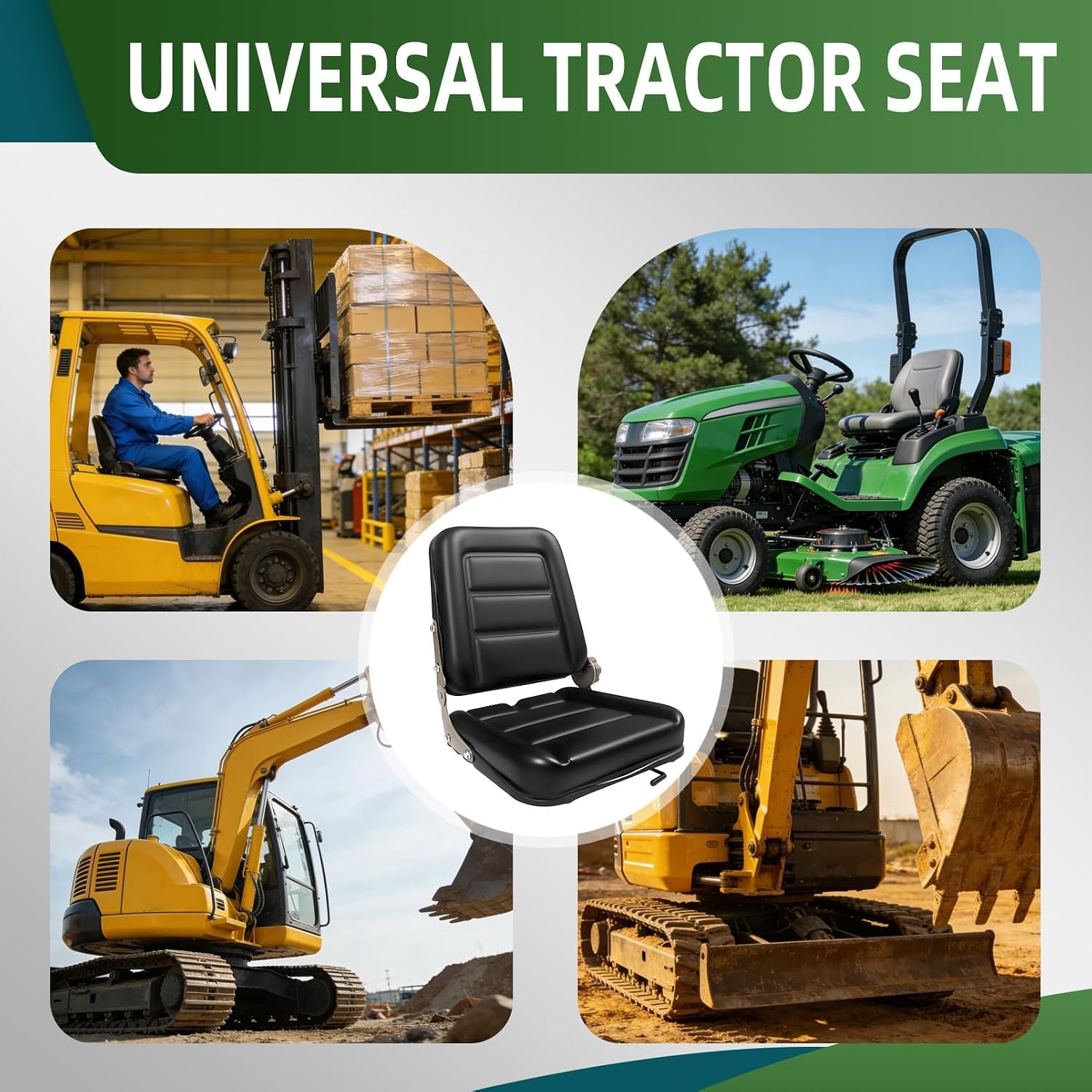 Universal Tractor Seat with Adjustable Backrest and Slide Compatible with Forklifts Excavators Golf Carts Dozers
