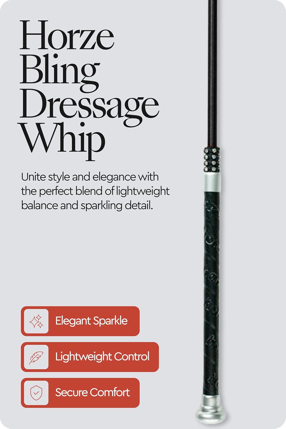 Lightweight Dressage Whip with Bling and Leather Grip Handle