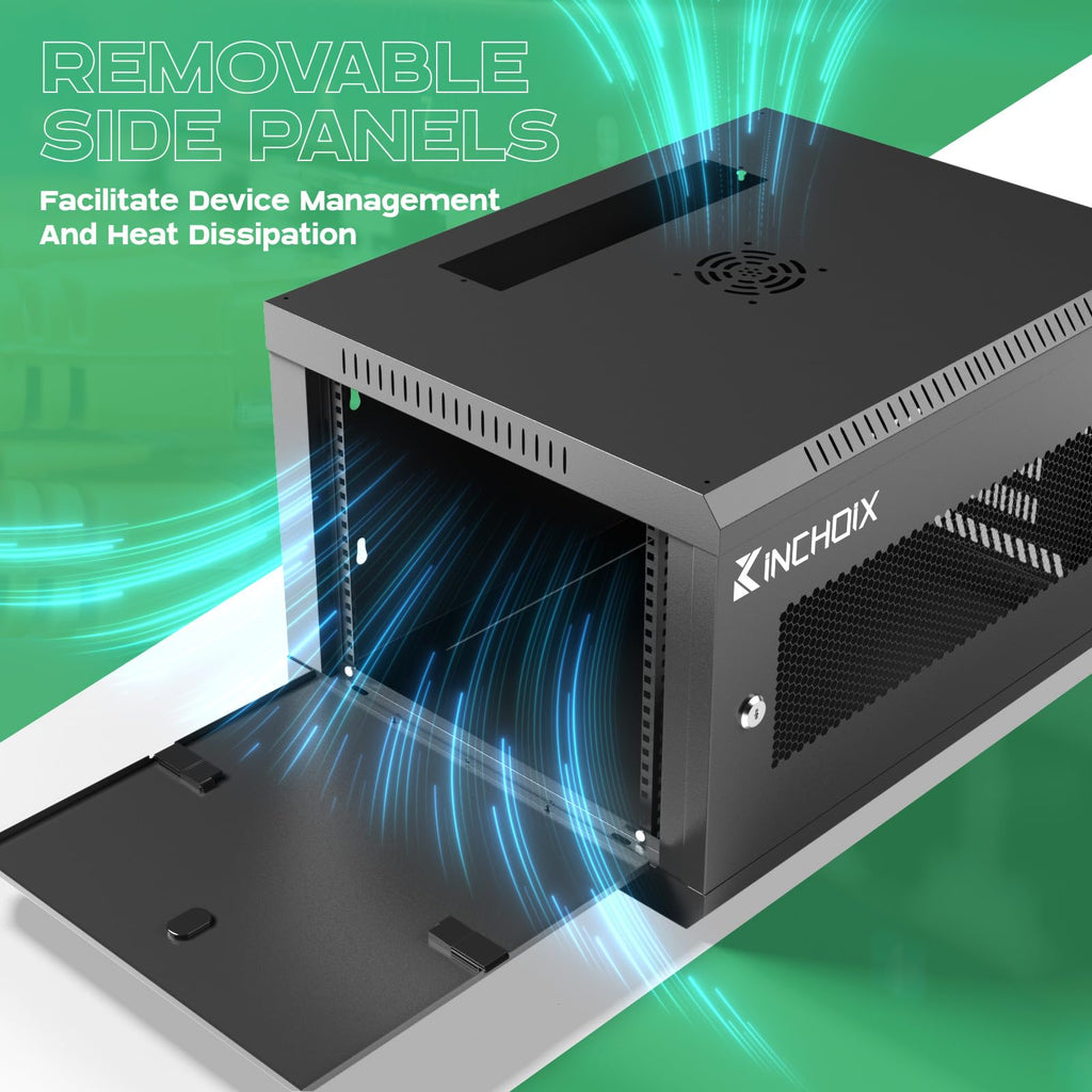 Network Rack Enclosure Cabinet Enclosure for Computer Data Networking Electronic Equipment, Removable Side Panels