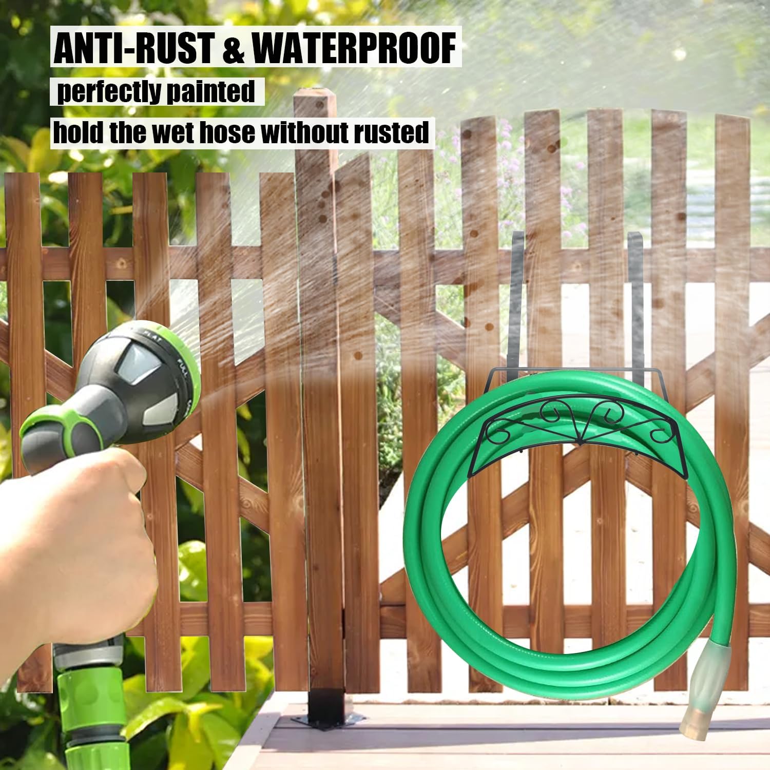 Garden Hose Holder for Outside Yard Hang Over the Door and Fence, Holds Up to 150Ft, Black