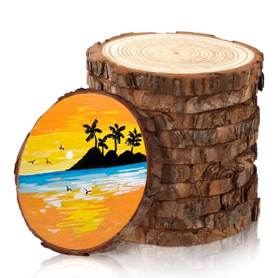 10 Wood Slices 4-4.7in, Unfinished Bark Discs for Centerpieces