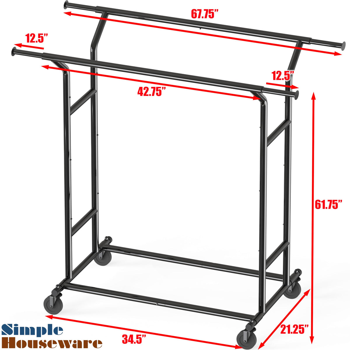 Heavy Duty Double Rail Clothing Garment Rack, Black