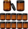 Candle Jars for Making Candles 12pcs, 8oz Amber Glass Containers with Lids, Thick Glass Jars with Matte Black Metal
