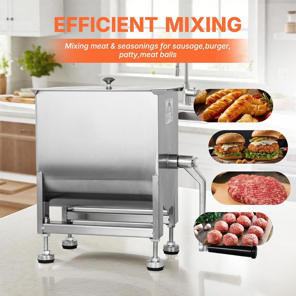Hakka Manual Meat Mixer 15lb/7.5L, 10L Stainless Steel Updated Commerial Food Mixer for Meat and Seasonings, Sausage