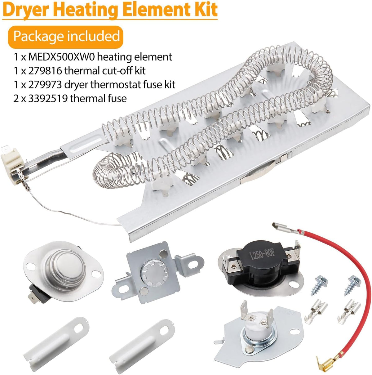 MEDX700XL0 MEDB765FW0 MEDB835DC4 Dryer Heating Element Kit Fit for Maytag