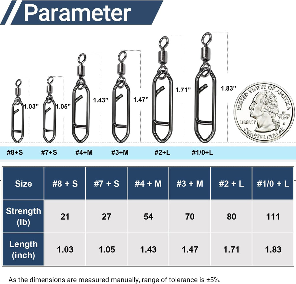Stainless Steel Fishing Swivels Lure Tackle Clips Snap Swivels Strength Barrel Saltwater Swivel Fishing Rolling Black