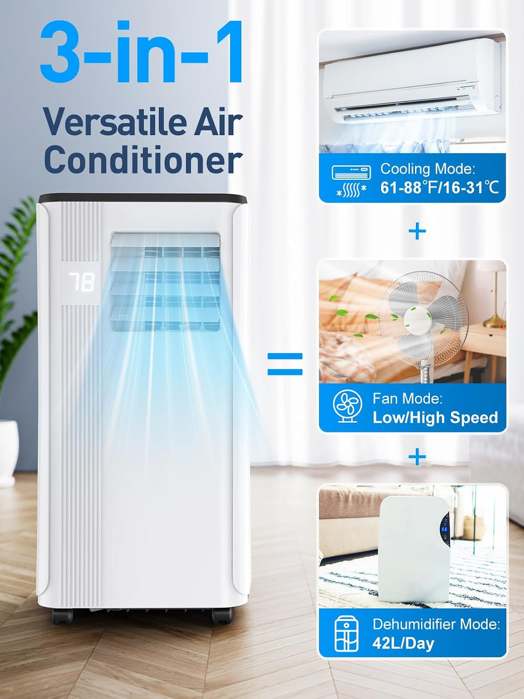 Portable Air Conditioners - 2026 Upgraded 10000 BTU Portable AC for Room up to 450 Sq. Ft, 3 in 1 AC Unit with 24H