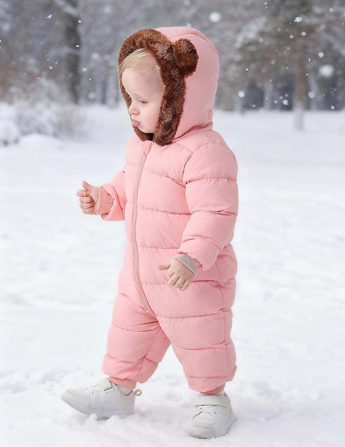 Baby Boy Snowsuit Fleece Toddler Coat 0M-3T Winter Suit with Hood | Long Sleeve Windproof Warm Fleece Cuff Sleeves
