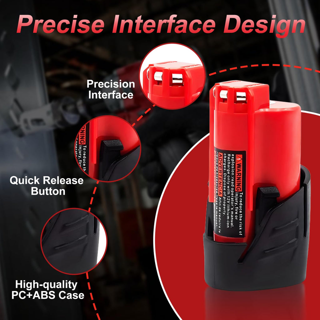 4.0Ah Battery Replacement Compatible with Milwaukee M12 12V Tools 2Pack