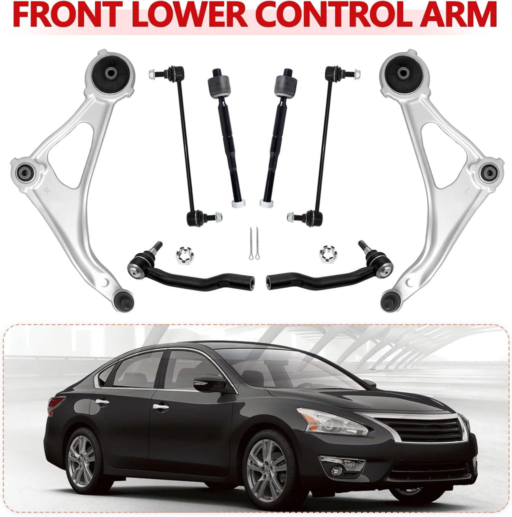 Front Lower Control Arm Suspension Kit Fit Nissan Altima 2014-2018,2013 Altima 4 Door Models,Nissan Maxima 2016-2023,w/Ball Joint 2 Sway Bar Link 4 Outer & Inner Tie Rod End