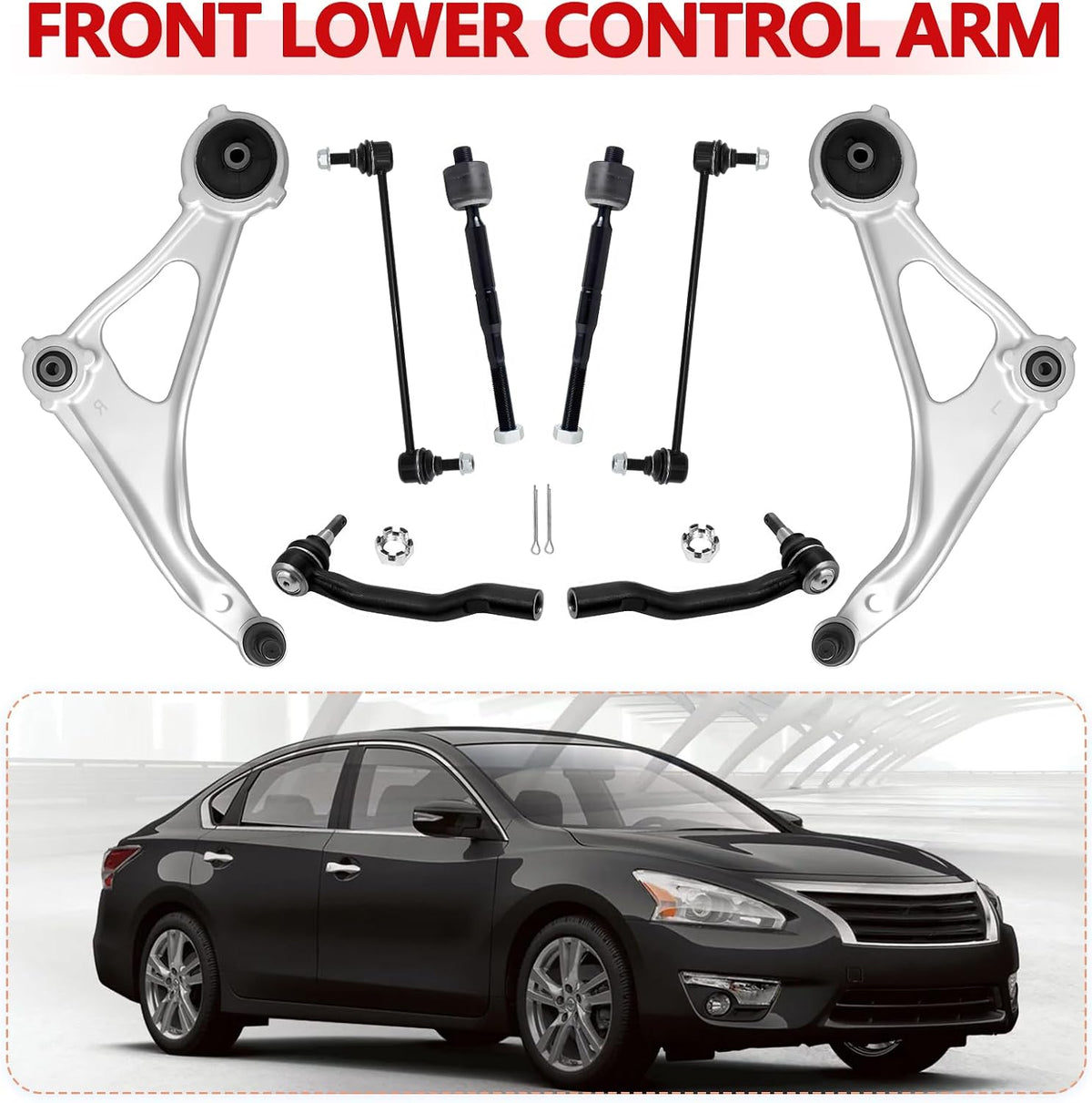 Front Lower Control Arm Suspension Kit Fit Nissan Altima 2014-2018,2013 Altima 4 Door Models,Nissan Maxima 2016-2023,w/Ball Joint 2 Sway Bar Link 4 Outer & Inner Tie Rod End