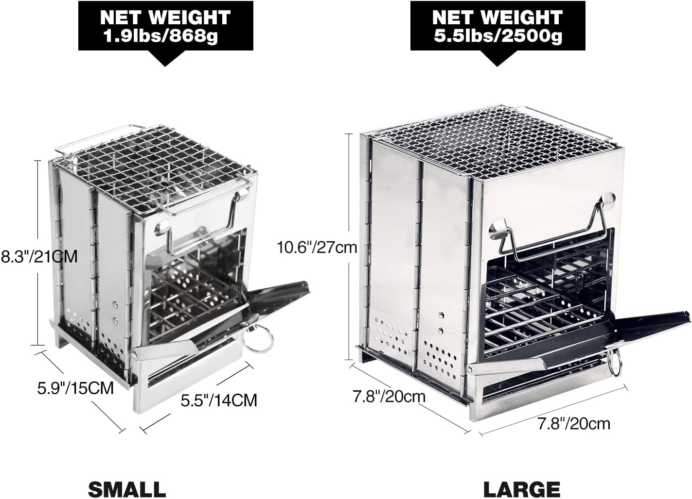 Wood Burning Folding Camp Stove Stainless Steel Grid, Portable Collapsible Backpacking Stove Survival Rocket Stove