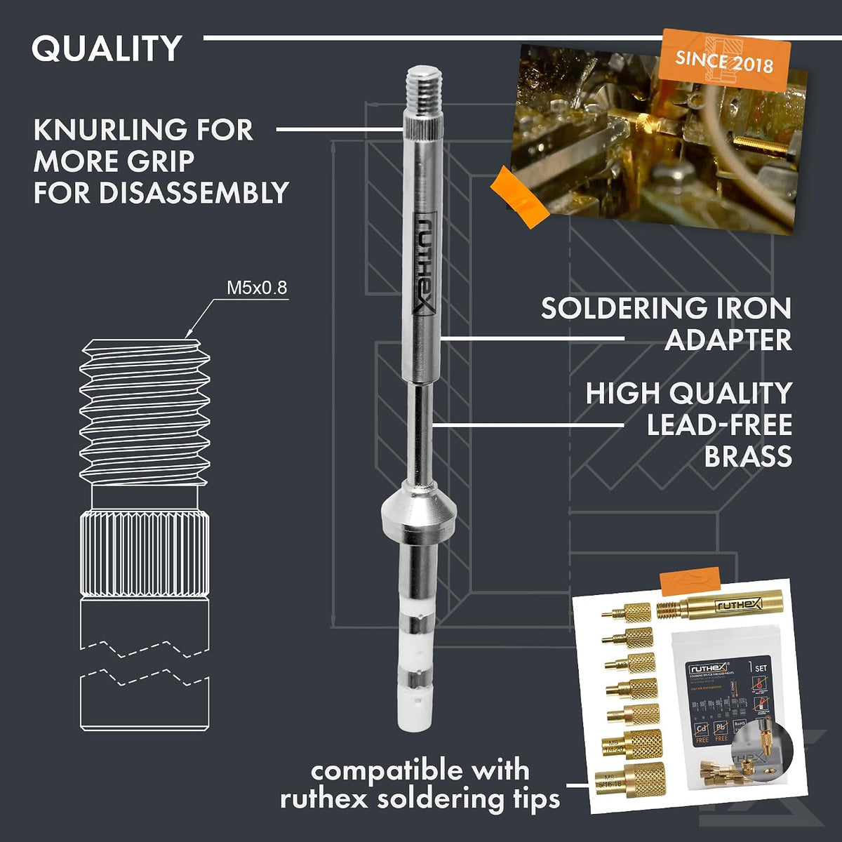 ruthex 1 x Soldering Tip Adapter for TS100 / TS101 / Pinecil Series for ruthex Soldering Tips LOE-SET-012 for Inserting Threaded Inserts in 3D Printing