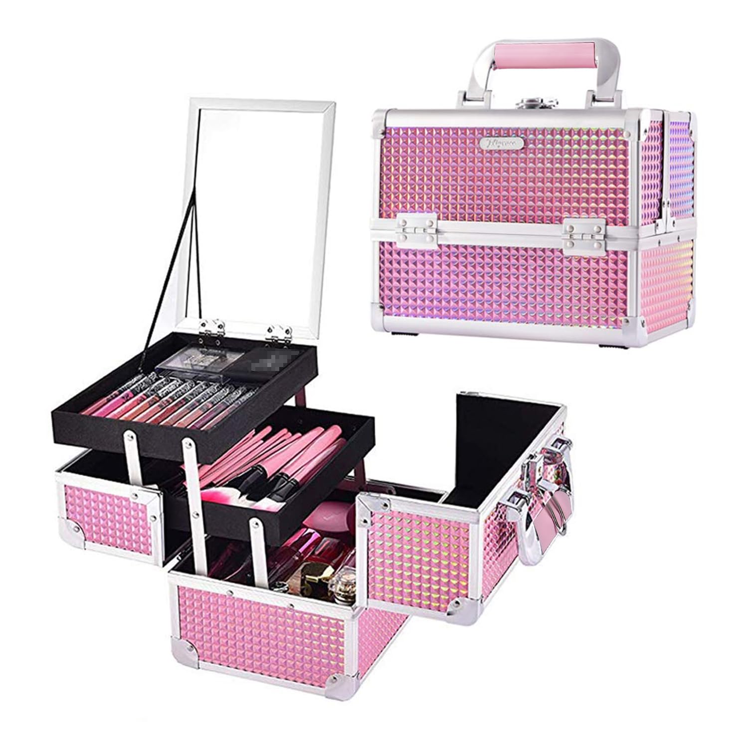 Makeup Case Organizer Makeup Box Cosmetic Train Case with Mirror | Cosmetic Box Portable Makeup Box Organizer 2 Trays