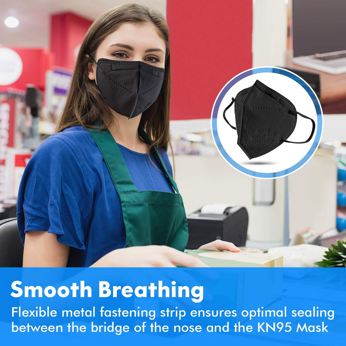KN95 Face Mask Black 50 Pack, 5-Layer Filter Efficiency≥95% Face Masks