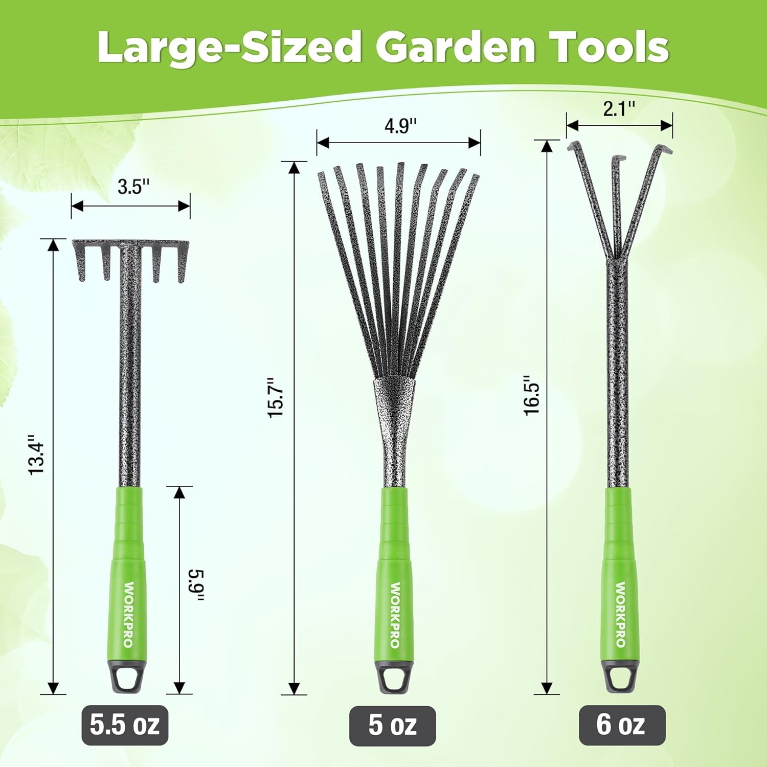 6-Piece Garden Tool Set, Heavy Duty Gardening Hand Tools with Soft Rubber Handle, Including Trowel, Rakes, 2-in-1 Hoe