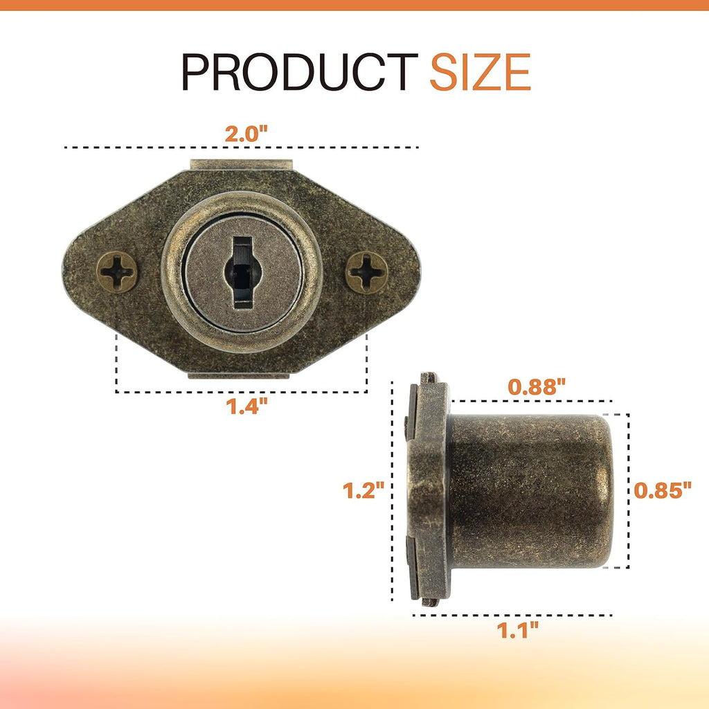 Antique Bronze Desk Drawer Lock with Key, for Filing Cabinets | Replacement for Desks, Dressers, Filing Cabinets