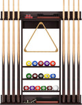 Bamboo Pool Cue Rack Wall Mounted, Billiards Sticks Holder for 8 Cues | Organizes Full Set of Balls and Pool Table