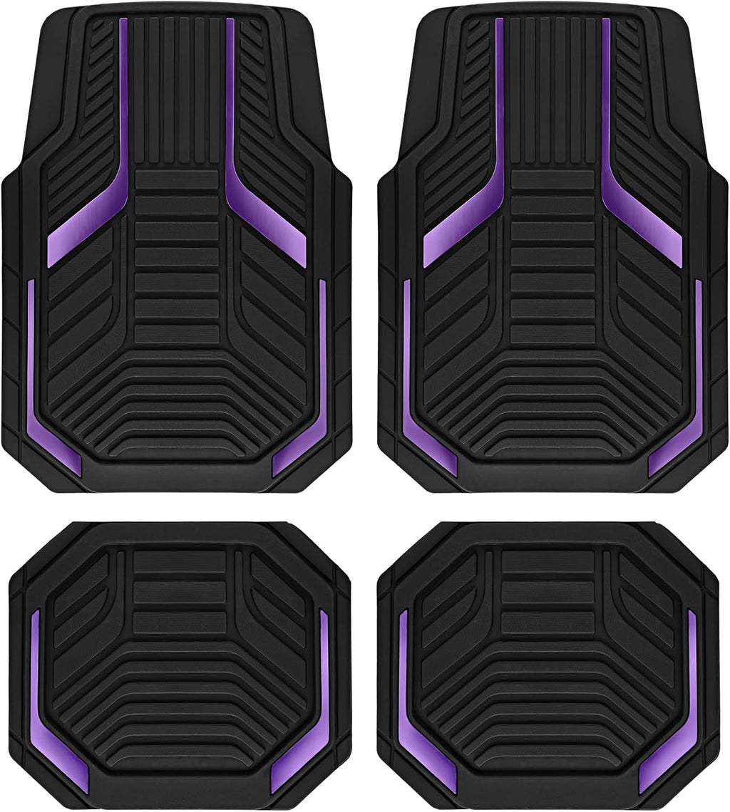 Heavy Duty Rubber Floor Mats, Purple Aluminum Film Car Mats Set, Front and Rear Car Mats with Anti-Slip Backing, All