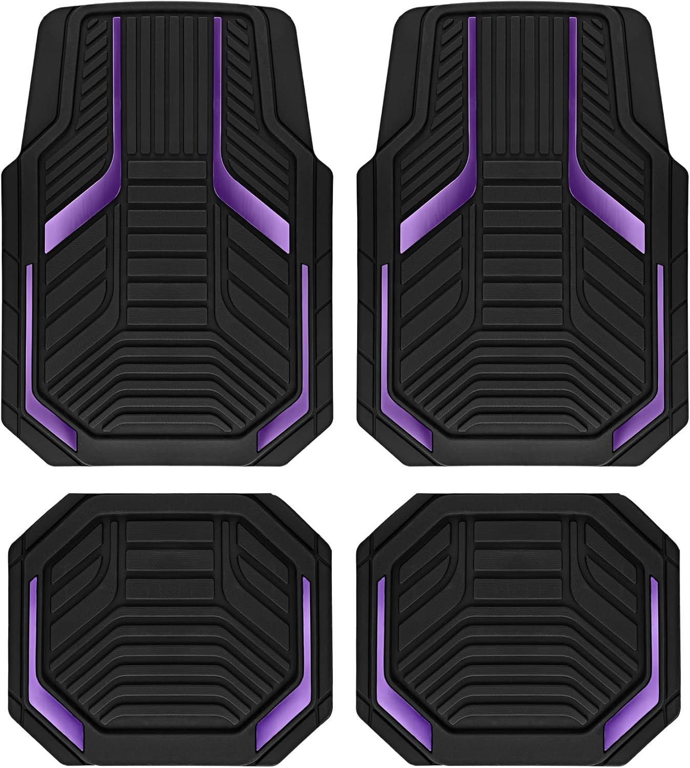 Heavy Duty Rubber Floor Mats, Purple Aluminum Film Car Mats Set, Front and Rear Car Mats with Anti-Slip Backing, All
