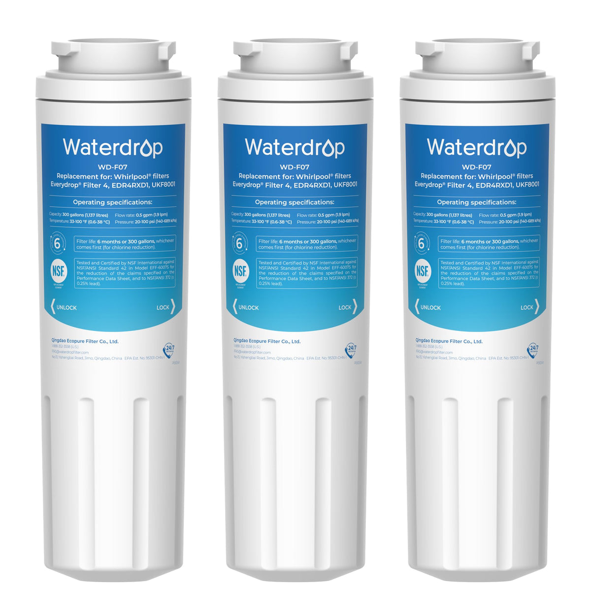 Waterdrop UKF8001 Water Filter Replacement for EveryDrop Filter 4, 3 Pack